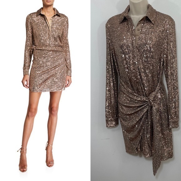 Parker Dresses & Skirts - NWT Parker Women's Bronze Palmas Sequin Shirt mini Dress size 6